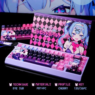 Cute Rabbit Hole Theme Keycaps Anime pbt+pc Transparent Nuclear power Profile Key Cap for Mechanical Keyboard Custom Gaming Gift