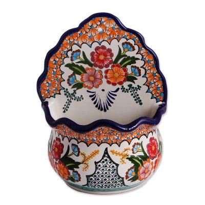 'Hand-Painted Talavera-Style Ceramic Wall Planter from Mexico'