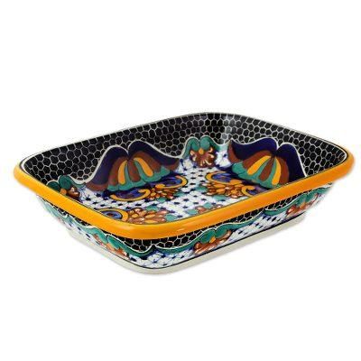 Zacatlan Flowers,'Artisan Crafted 10 Inch Talavera Style Casserole'