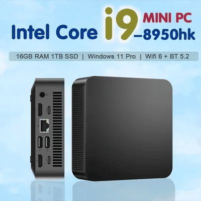 New Arrival Intel Core i9 8950HK Mini PC Computer Windows 11 16GB DDR4 1T/2TB SSD 1000Mbps 4K HD Mini Gaming Pc Desktop