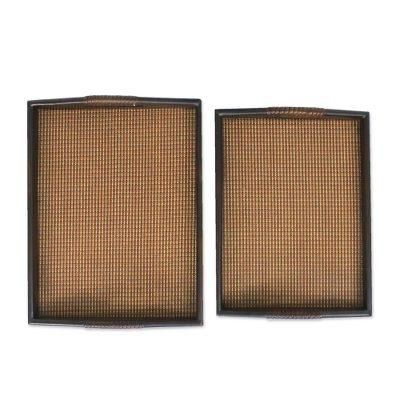 Lanna Luxury,'Mango wood and Rattan Trays in Dark Brown (Pair)'