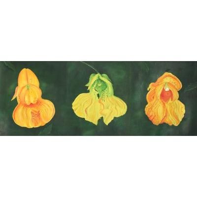 'Three Sisters' Original Floral Oil Painting on Canvas in Yellows and Greens