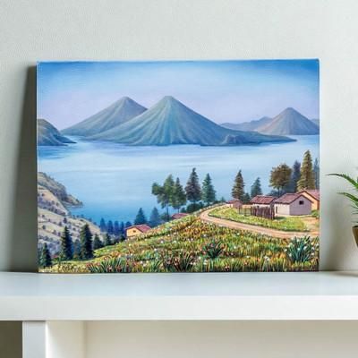 Atitlan Lake,'Lake Atitlan Realist Oil Landscape Painting from Guatemala'