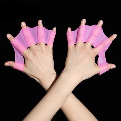 Silicone Swimming Fins Flipper Professional Training Finger Hand Gloves Paddles Equipment For Men, Women & Kids pink m
