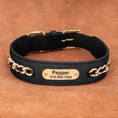 Custom Leather Dog Collar Accessories With Personalized ID Tag For Small, Medium & Large Dogs XL 1