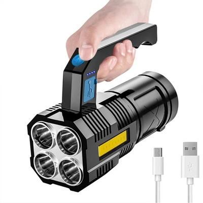 Portable USB Rechargeable LED Flashlight: Waterproof Handheld Lantern For Outdoor Camping, Hiking COB Led Flashlights Emitting Color: 4 Core Handled