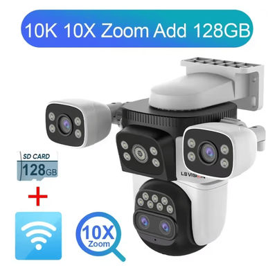 LS VISION 20MP 4 Lens Outdoor WiFi PTZ Security Camera With 10X Zoom & Smart Auto Tracking 10k 10xzoom Add 128g