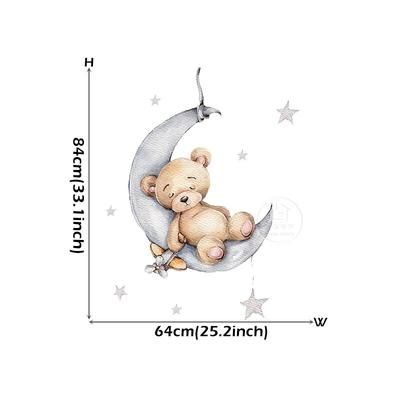 Adorable Cartoon Teddy Bear Sleeping On Moon & Stars Wall Stickers: Perfect Baby Room Decor sleeping Boy Bear
