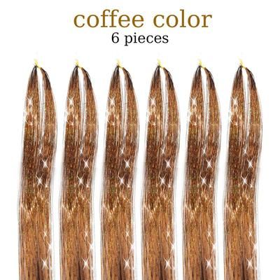 48 Inch Fairy Hair Tinsel Kit 1200 Sparkling Hair Extensions In 12 Colors coffee 48 Inches