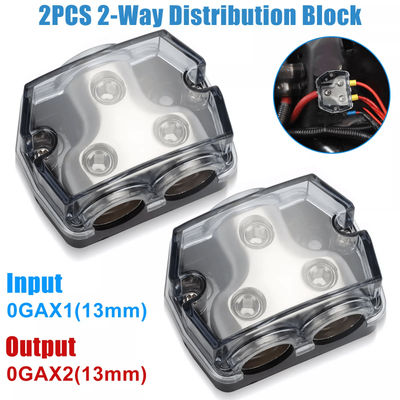 2 Way Distribution Block 0 Gauge In & Out Car Audio Amp Power Ground Distributor 2 Way Distribution Block 0 Gauge In & Out Car Audio Amp Power Ground Distributor