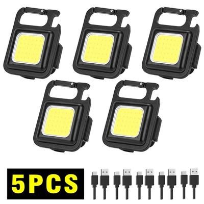 Portable Mini LED Flashlight: USB Rechargeable Keychain Light For Outdoor Emergency Camping 5PCS