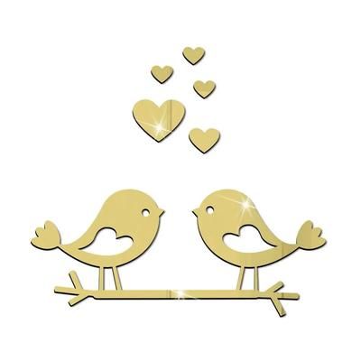 Loving Birds Mirror Wall Sticker: Love shape Acrylic Decals 3D Waterproof Self 3