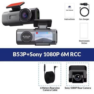 4K UHD Dash Cam Dual Lens Car DVR With GPS WiFi And Night Vision 64g b53p 6m Rc