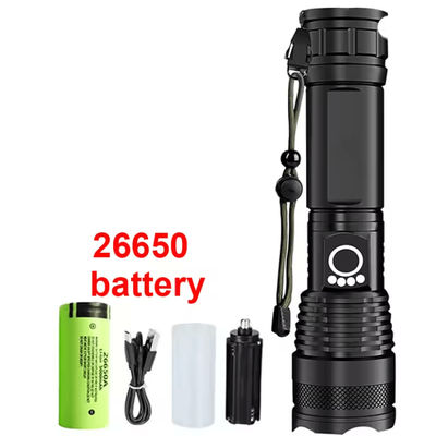 High Power Rechargeable Tactical Flashlight With Telescopic Zoom For Camping And Outdoor Use 26650 Battery