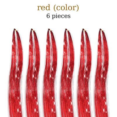 48 Inch Fairy Hair Tinsel Kit 1200 Sparkling Hair Extensions In 12 Colors red 48 Inches