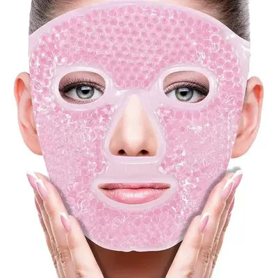 Spa Ice Cold & Hot Heat Full Face Eye Mask, Gel Beads Compress For Puffy Eyes & Dark Circles pink