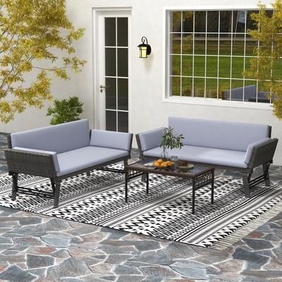 Outdoor Convertible Sofa Daybed With Adjustable Armrests, Perfect For Balcony, Patio & Porch Outdoor Convertible Sofa Daybed With Adjustable Armrests, Perfect For Balcony, Patio & Porch