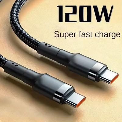120W USB C To USB C Fast Charging Cable For Phones And Tablets 120w Black 2m