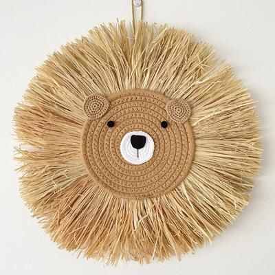 Nordic Handmade Lion Wall Decor: Cotton Thread Straw Woven Animal Head Ornament For Nursery & Baby Room 3