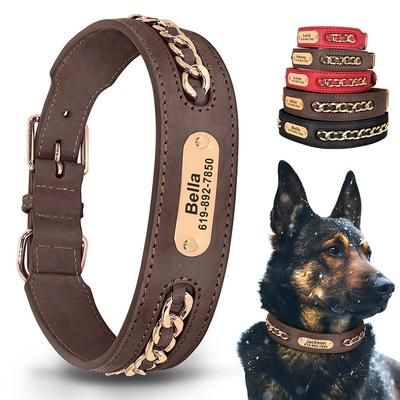 Custom Leather Dog Collar Accessories With Personalized ID Tag For Small, Medium & Large Dogs M 2