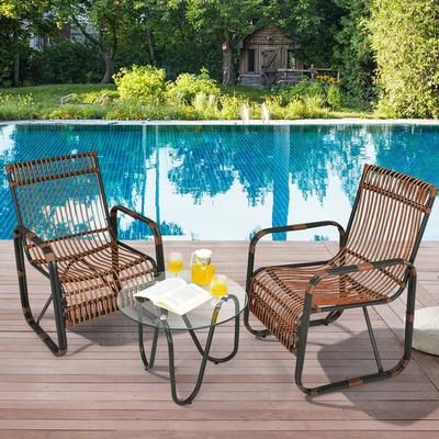 3 Piece Patio Rattan Furniture Set With 2 Single Wicker Chairs & Glass Side Table Outdoor Conversation Set 3 Piece Patio Rattan Furniture Set With 2 Single Wicker Chairs & Glass Side Table Outdoor Conversation Set