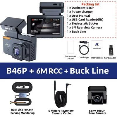 4K Dual Lens Dash Cam With GPS WiFi Night Vision Front And Rear Camera none b46p 6m Rcc bl