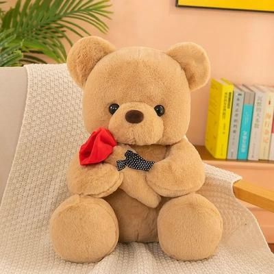 Romantic Valentine's Day Teddy Bear With Roses Plush Gift For Her khaki