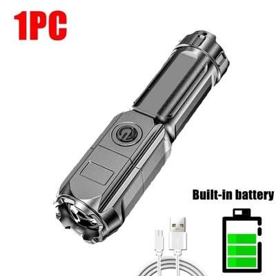USB Rechargeable LED Flashlight: Portable, Zoomable, 3 Lighting Modes For Camping, Hiking, Emergency 1PCS