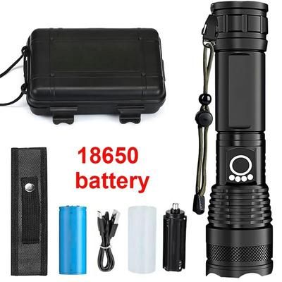 Rechargeable LED Tactical Flashlight With Telescopic Zoom For Outdoor Camping Or Fishing 18650 Battery Box