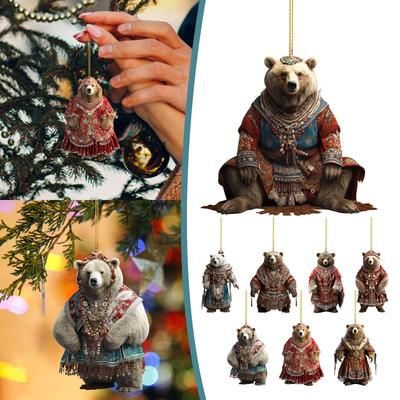 Retro Christmas 2D Polar Bear Ornaments Home Decor Xmas Navidad Gifts 2024 O One Size