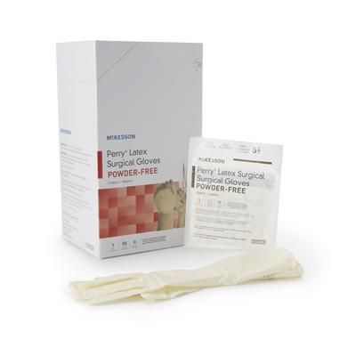 McKesson Perry Surgical Glove Size 5.5 Sterile Latex Standard Cuff Length Smooth Cream Not Chemo Approved (1044703_CS)