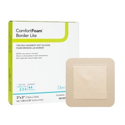 ComfortFoam Border Lite Thin Foam Dressing 3 X 3 Inch With Border Waterproof Backing Silicone Adhesive Square Sterile (1003182_BX)