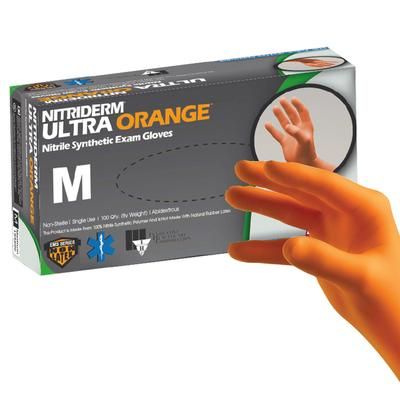 NitriDerm Ultra Orange Exam Glove Medium NonSterile Nitrile Standard Cuff Length Fully Textured Orange Chemo Tested / Fentanyl Tested (780242_BX)