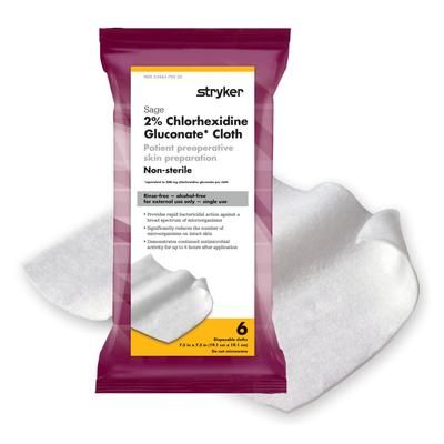 Sage Skin Prep Wipe 6 per Pack Soft Pack 2% Strength CHG (Chlorhexidine Gluconate) NonSterile (1187746_CS)