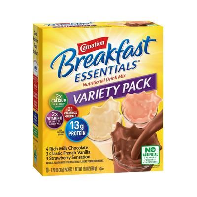 Carnation Breakfast Essentials Oral Supplement Rich Milk Chocolate / Classic French Vanilla / Strawberry Sensation Flavor Powder 1.26 oz. Individual P