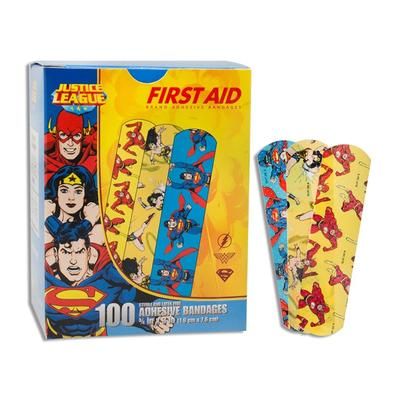 American White Cross Stat Strip Adhesive Strip 3/4 X 3 Inch Plastic Rectangle Kid Design (Superman / Wonder Woman / Flash) Sterile (928131_BX)