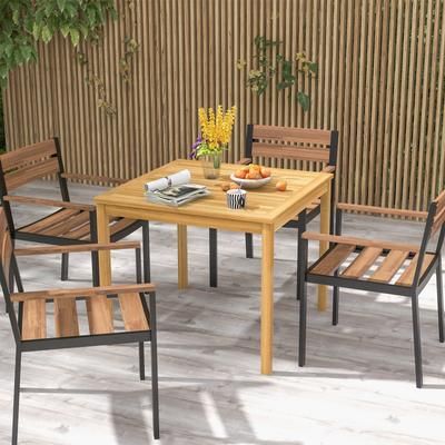 Square Acacia Wood Outdoor Dining Table With Umbrella Hole, Weather Resistant 36" Farmhouse Table Square Acacia Wood Outdoor Dining Table With Umbrella Hole, Weather Resistant 36" Farmhouse Table