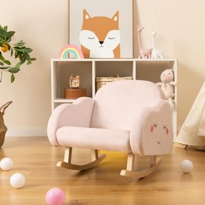 Pink Upholstered Toddler Rocker With Solid Wood Legs & Non Slip Foot Pads, Ergonomic Kids Chair Pink Upholstered Toddler Rocker With Solid Wood Legs & Non Slip Foot Pads, Ergonomic Kids Chair