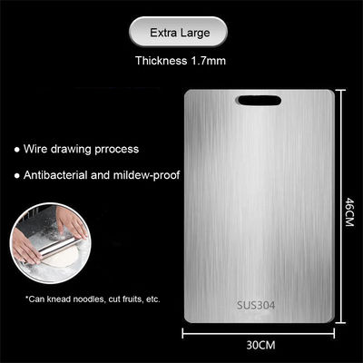 Premium Thickened Stainless Steel Cutting Board, Double Sided Chopping & Kneading Dough Board For Kitchen 46x30cm
