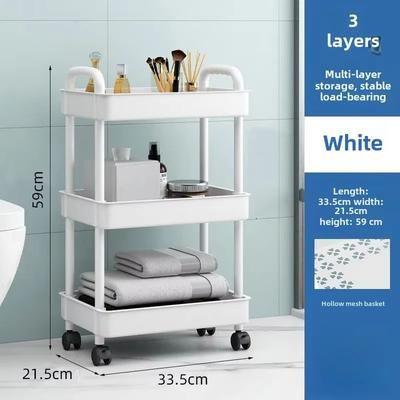 3 Tier Rolling Utility Cart For Kitchen, Bathroom & Craft Mobile Storage Organizer With Reinforced Handles white 3 Layers2
