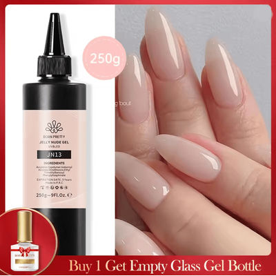 BORN PRETTY 10 In 1 Glue Gel Nail Polish With Rubber Base And Super Bright Top Coat jelly Nude Gel Jn09