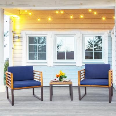 3 Piece Patio Acacia Wood Conversation Set With Cushioned Armchairs Outdoor Bistro Set For Porch, Deck & Balcony 3 Piece Patio Acacia Wood Conversation Set With Cushioned Armchairs Outdoor Bistro Set For Porch, Deck & Balcony