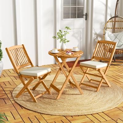 3 Piece Acacia Wood Patio Folding Bistro Set With Soft Cushions Space Saving Outdoor Furniture 3 Piece Acacia Wood Patio Folding Bistro Set With Soft Cushions Space Saving Outdoor Furniture