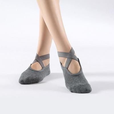 Breathable Bandage Yoga Socks For Women, Non Slip Cotton Barre & Dance Grip Socks dark Grey