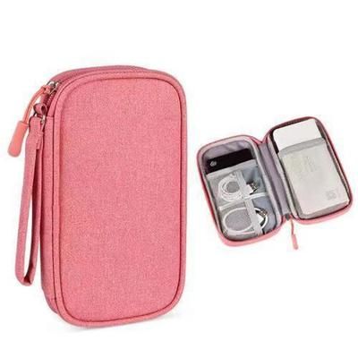 Portable Waterproof Travel Cable Organizer Bag, Double Layer USB Charger Case For Cord, Data Cable & Tech Accessories pink s