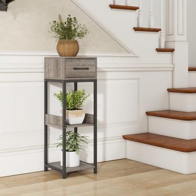 3 Tier Tall Plant Stand With Drawer & Anti Tipping Devices Sturdy Metal Display Shelf For Indoor Plants 3 Tier Tall Plant Stand With Drawer & Anti Tipping Devices Sturdy Metal Display Shelf For Indoor Plants
