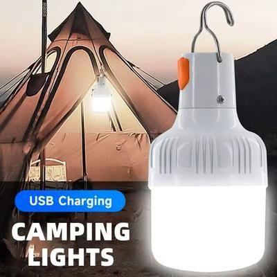 Rechargeable LED Camping Bulb With Hook 60W USB Portable Emergency Light For Outdoor Tents, Fishing, Or Night Use 60w