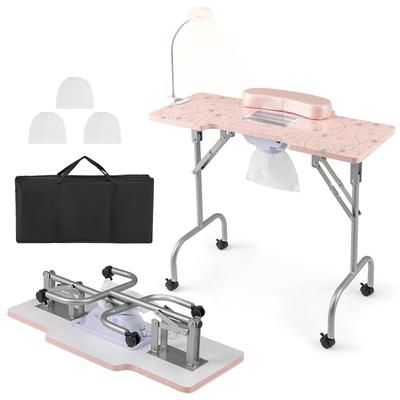 Folding Manicure Nail Table With Electric Dust Collector Portable Salon Station With LED Light & Wheels Folding Manicure Nail Table With Electric Dust Collector Portable Salon Station With LED Light & Wheels