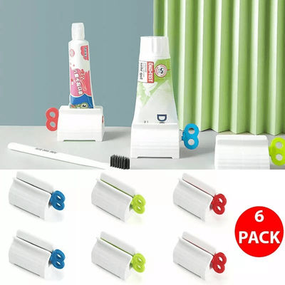 Easy Stand Toothpaste Tube Squeezer Dispenser Set, Bathroom Rolling Holder Seat 6 Pack