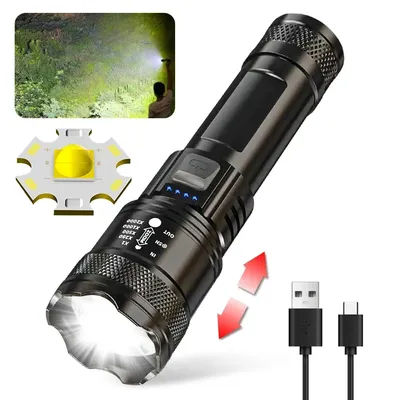 Ultra Bright 2000LM LED Flashlight Zoomable, USB Charging, Waterproof Tactical Light For Outdoor, Camping Emergency Use p200